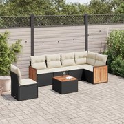 vidaXL 7 pcs conjunto de sofás p/ jardim c/ almofadões vime PE preto