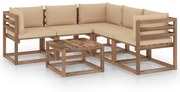 6 pcs conjunto lounge c/ almofadões bege pinho impregnado