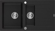 Mexen Matias lava-loiça de granito de 1,5 bacias com escorredor 900 x 505 mm, preto, sifão cromado - 6502901505-77
