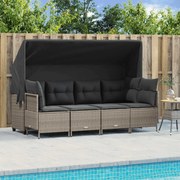 vidaXL 5 pcs conj. sofás jardim c/ almofadões vime PE cinzento-claro