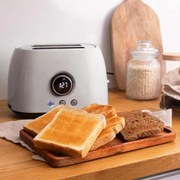 Torradeira digital de 800 W ClassicToast 8000 Beige Double, 2 ranhuras extralargas para 2 torradas, Ecrã Digital, 3 funções, suporte superior, design