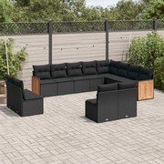 vidaXL 12 pcs conjunto de sofás de jardim c/ almofadões vime PE preto