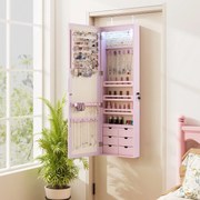 Armário para joias com espelho e fechadura com 5 LEDs e 6 gavetas - Branco
