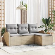 vidaXL Conjunto de sofá de jardim de 4 peças com almofadas bege em poli-rattan.