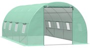 Outsunny Estufa Tipo Túnel 590x300x200 cm com Porta Enrolável e 8 Janelas Cobertura de PE 140g/m² e Tubo de Aço Galvanizado Verde | Aosom Portugal