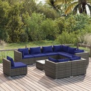 vidaXL 10 pcs conjunto lounge de jardim c/ almofadões vime PE cinzento