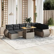 vidaXL 9 pcs conjunto sofás p/ jardim com almofadões vime PE cinzento