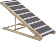 PawHut Rampa para Cães Dobrável com Altura Ajustável 41-60 cm e Tapete Antiderrapante 120x50x60 cm Madeira e Cinza | Aosom Portugal