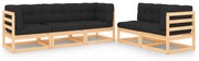 vidaXL 5 pcs conjunto lounge de jardim c/ almofadões pinho maciço