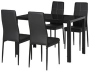 HOMCOM Conjunto de Jantar com Mesa Retangular de Vidro Temperado e 4 Cadeiras Estofadas em PU com Pés de Metal Preto | Aosom Portugal