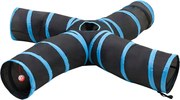 vidaXL Túnel para gatos com 4 vias 25 cm poliéster preto e azul