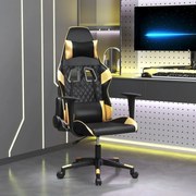 vidaXL Cadeira gaming couro artificial preto e dourado