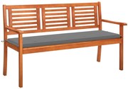 vidaXL Banco de jardim 3 lugares c/ almofadão 150 cm eucalipto maciço