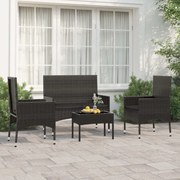 vidaXL 4 pcs conjunto lounge de jardim c/ almofadões vime PE preto