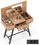 Conjunto de penteadeira com espelho, mesa de maquiagem com estação de carregamento, gavetas, prateleiras abertas e armário de espelho para café