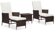 3 pcs conjunto lounge jardim c/ almofadões vime PE castanho