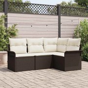 vidaXL Sofá de Jardim 4 Peças com Almofadas Castanhas em Polirattan