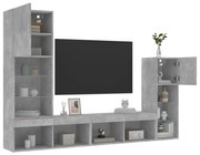 vidaXL 4 pcs móveis parede p/ TV c/ LEDs deriv. madeira cinza cimento