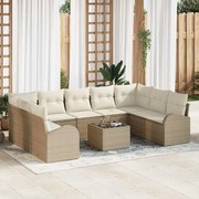 vidaXL Conjunto de Sofá de Jardim de 10 Peças com Almofadas de Rattan Sintético Marrom.