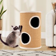 Arranhador para gatos 36 x 59,5 cm em forma de barril com plataforma superior espaçosa, de 2 níveis em sisal natural Caqui