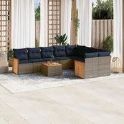 vidaXL 10 pcs conjunto sofás p/ jardim c/ almofadões vime PE cinzento