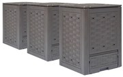 vidaXL Compostores jardim 3pcs 60x60x83cm 900L plástico vime castanho