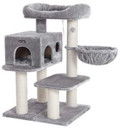 Árvore para gatos FEANDREA, Torre para gatos com poleiro de pelúcia tamanho XXL, Condomínio para gatos com unidades ajustáveis, Brinquedos para gatos, Postes extra grossos totalmente revestidos em sisal, Estável, Bege PCT01W, Cinza claro