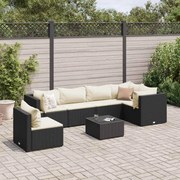 vidaXL 7 pcs conjunto lounge de jardim c/ almofadões vime PE preto