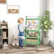Cavalete de Pintura Infantil 3 em 1 Quadro Dupla Face com Rolo de Papel e Cestos de Arrumação Verde