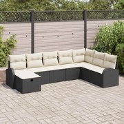 vidaXL Conjunto de Sofá de Jardim 8 Peças com Almofadas Pretas de Ráfia