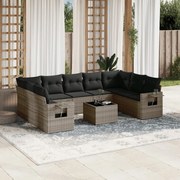vidaXL 10 pcs conjunto sofás de jardim c/ almofadões vime PE cinzento