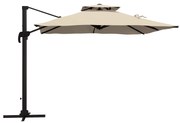 Outsunny Chapéu de Sol de Alumínio Chapéu de Sol Excêntrico com Manivela Teto Duplo Inclinável Mastro Giratório 360° Ø295x270 cm Cáqui