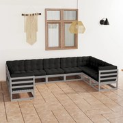 vidaXL 9pcs conjunto lounge de jardim c/ almofadões pinho maciço cinza