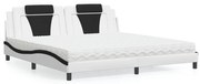 vidaXL Cama com colchão 200x200 cm couro artificial preto e branco