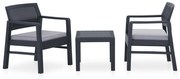 3 pcs conjunto lounge de jardim c/ almofadões plástico cinzento