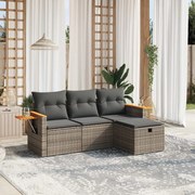 vidaXL 4 pcs conjunto sofás de jardim c/ almofadões vime PE cinzento