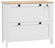 HOMCOM Armário de Escritório Móvel Arquivador com 2 Gavetas 2 Barras Suspensas para Tamanho A4 e 2 Chaves 79x40x72 cm Branco e Madeira