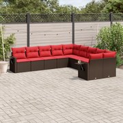 vidaXL 10 pcs conj. sofás jardim com almofadões vime PE castanho