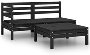 3 pcs conjunto lounge de jardim pinho maciço preto