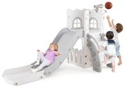 Escorregador interno em forma de L 6 em 1 para crianças de 1 a 3 anos com cesta de basquete - amarelo