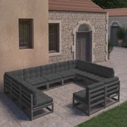 vidaXL 11 pcs conjunto longue jardim c/ almofadões pinho maciço preto