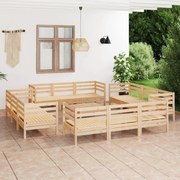 13 pcs conjunto lounge de jardim pinho maciço