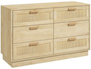 HOMCOM Cómoda Quarto 6 Gavetas Vime Estilo Boêmio Corredor Escritório 110x40x69 cm Carvalho | Aosom Portugal