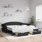 vidaXL Sofá-cama com gavetão e gavetas 100x200 cm tecido preto