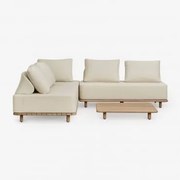 Conjunto De Jardim Com Sofá Modular De Canto De 3 Peças E Mesa De Centro 95x95 Cm Em Acácia Portet Marrom Acácia Claro - Sklum