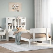 vidaXL Cama com estante sem colchão 90x200 cm pinho maciço branco