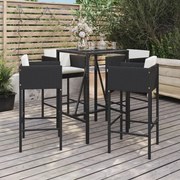 vidaXL 5 pcs conjunto de bar p/ jardim c/ almofadões vime PE preto