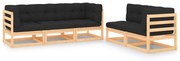 vidaXL 5 pcs conjunto lounge de jardim c/ almofadões pinho maciço