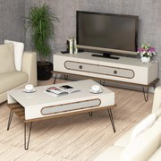 Conjunto de Mobiliário de Sala de Estar Ekol – Creme – TV Unit 145x45x