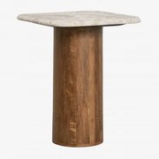 Mesa Lateral Quadrada 40x40 Cm Em Mármore E Madeira De Manga Merieines ↑50 Cm - Sklum